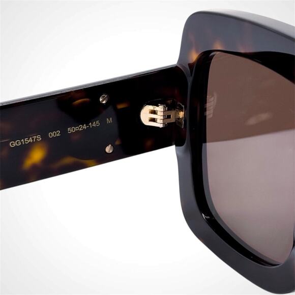 GUCCI Sunglasses New Brown Tortoise Square 50mm Gold Metal GG Logo Authentic main image 8